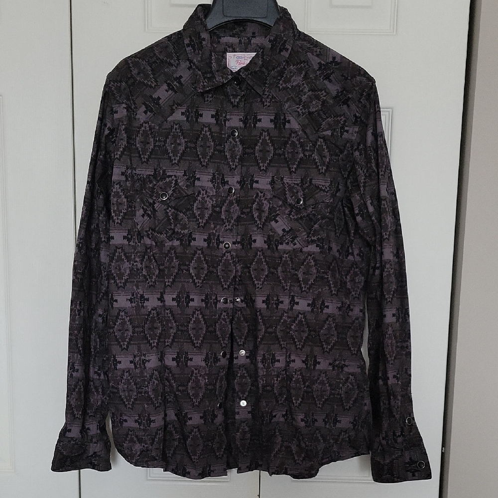 Panhandle Black Patterned Snap Shirt M